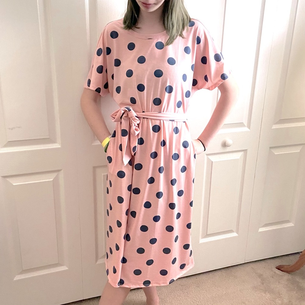 Lularoe Marly Dress Pink with Dots Sz Large